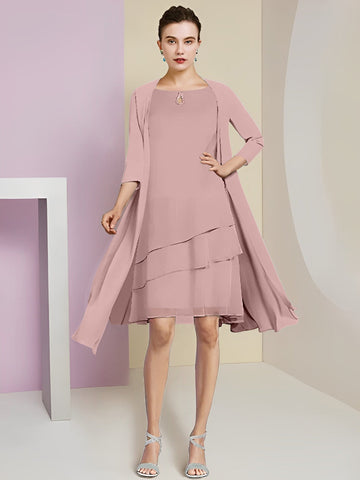 Vestidos de corte princesa/línea A con cuello joya hasta la rodilla para la madre de la novia 