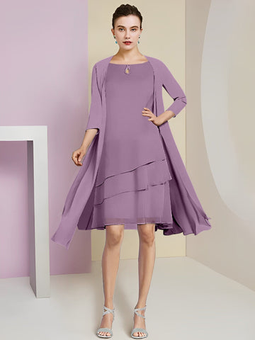 Vestidos de corte princesa/línea A con cuello joya hasta la rodilla para la madre de la novia 