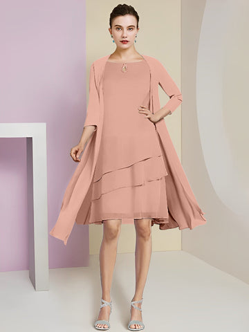 Vestidos de corte princesa/línea A con cuello joya hasta la rodilla para la madre de la novia 