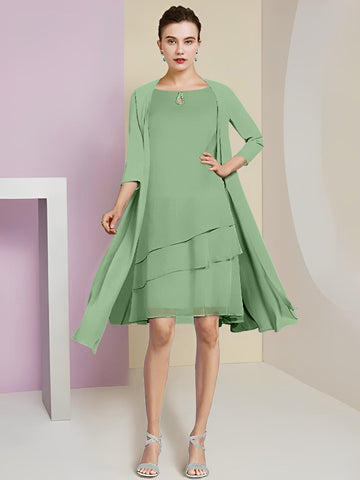 Vestidos de corte princesa/línea A con cuello joya hasta la rodilla para la madre de la novia 