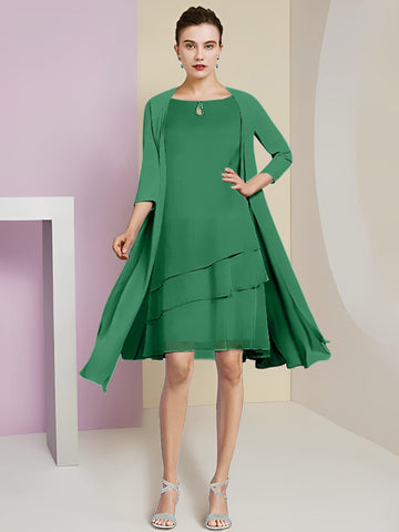 Vestidos de corte princesa/línea A con cuello joya hasta la rodilla para la madre de la novia 