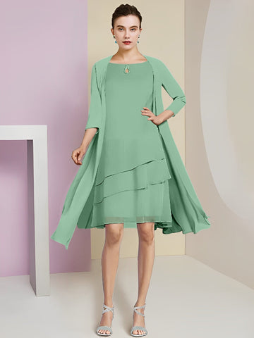 Vestidos de corte princesa/línea A con cuello joya hasta la rodilla para la madre de la novia 