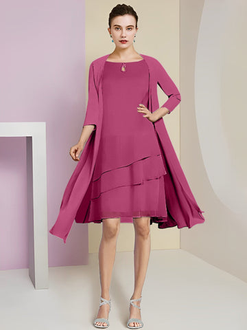 Vestidos de corte princesa/línea A con cuello joya hasta la rodilla para la madre de la novia 