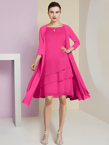 Vestidos de corte princesa/línea A con cuello joya hasta la rodilla para la madre de la novia 