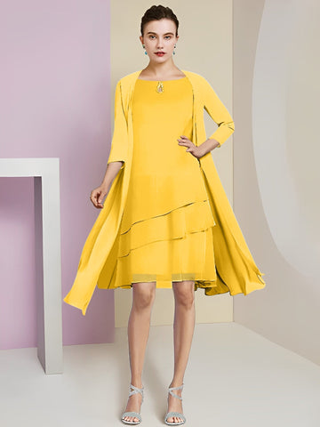 Vestidos de corte princesa/línea A con cuello joya hasta la rodilla para la madre de la novia 