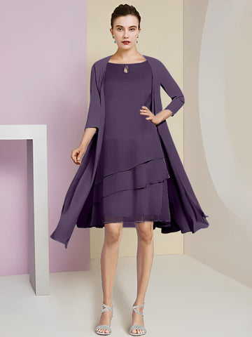 Vestidos de corte princesa/línea A con cuello joya hasta la rodilla para la madre de la novia 