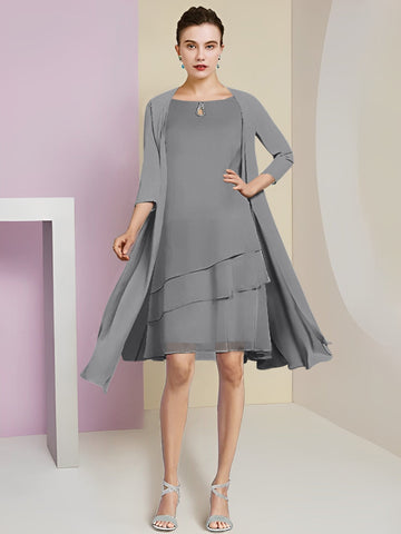 Vestidos de corte princesa/línea A con cuello joya hasta la rodilla para la madre de la novia 