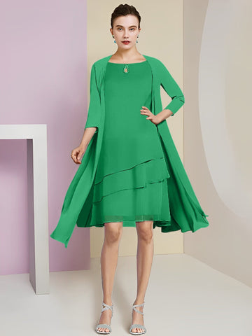 Vestidos de corte princesa/línea A con cuello joya hasta la rodilla para la madre de la novia 