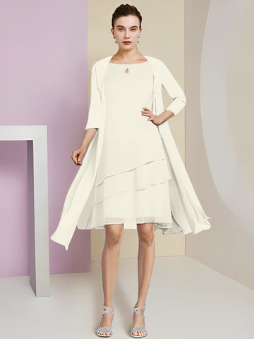 Vestidos de corte princesa/línea A con cuello joya hasta la rodilla para la madre de la novia 