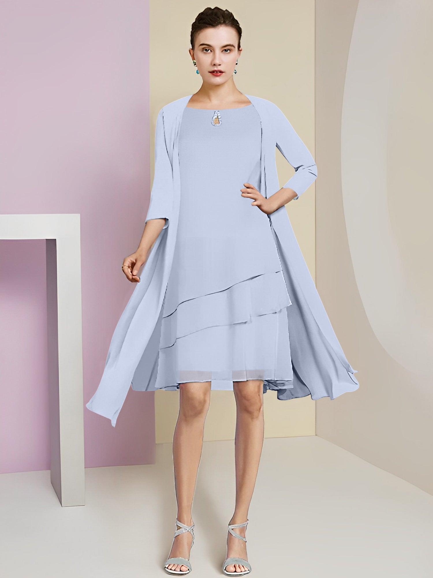 Vestidos de corte princesa/línea A con cuello joya hasta la rodilla para la madre de la novia 