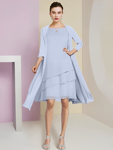 Vestidos de corte princesa/línea A con cuello joya hasta la rodilla para la madre de la novia 