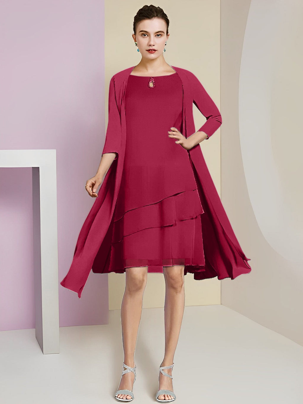 Vestidos de corte princesa/línea A con cuello joya hasta la rodilla para la madre de la novia 