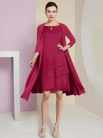 Vestidos de corte princesa/línea A con cuello joya hasta la rodilla para la madre de la novia 