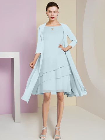 Vestidos de corte princesa/línea A con cuello joya hasta la rodilla para la madre de la novia 