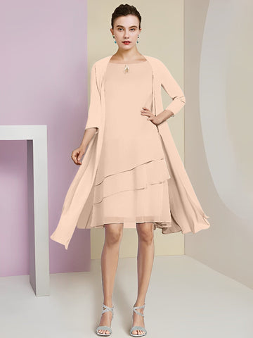 Vestidos de corte princesa/línea A con cuello joya hasta la rodilla para la madre de la novia 