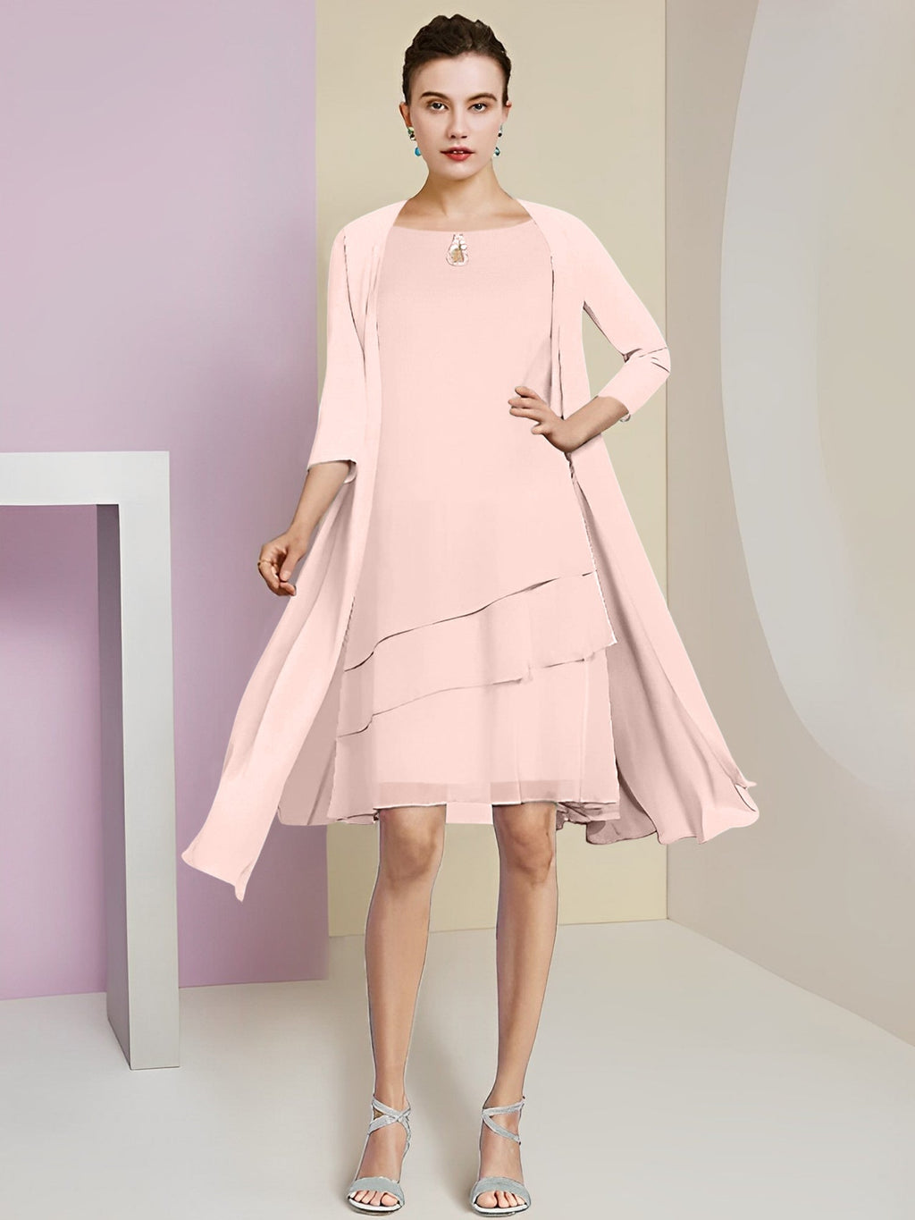 Vestidos de corte princesa/línea A con cuello joya hasta la rodilla para la madre de la novia 