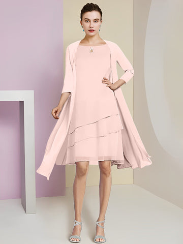 Vestidos de corte princesa/línea A con cuello joya hasta la rodilla para la madre de la novia 