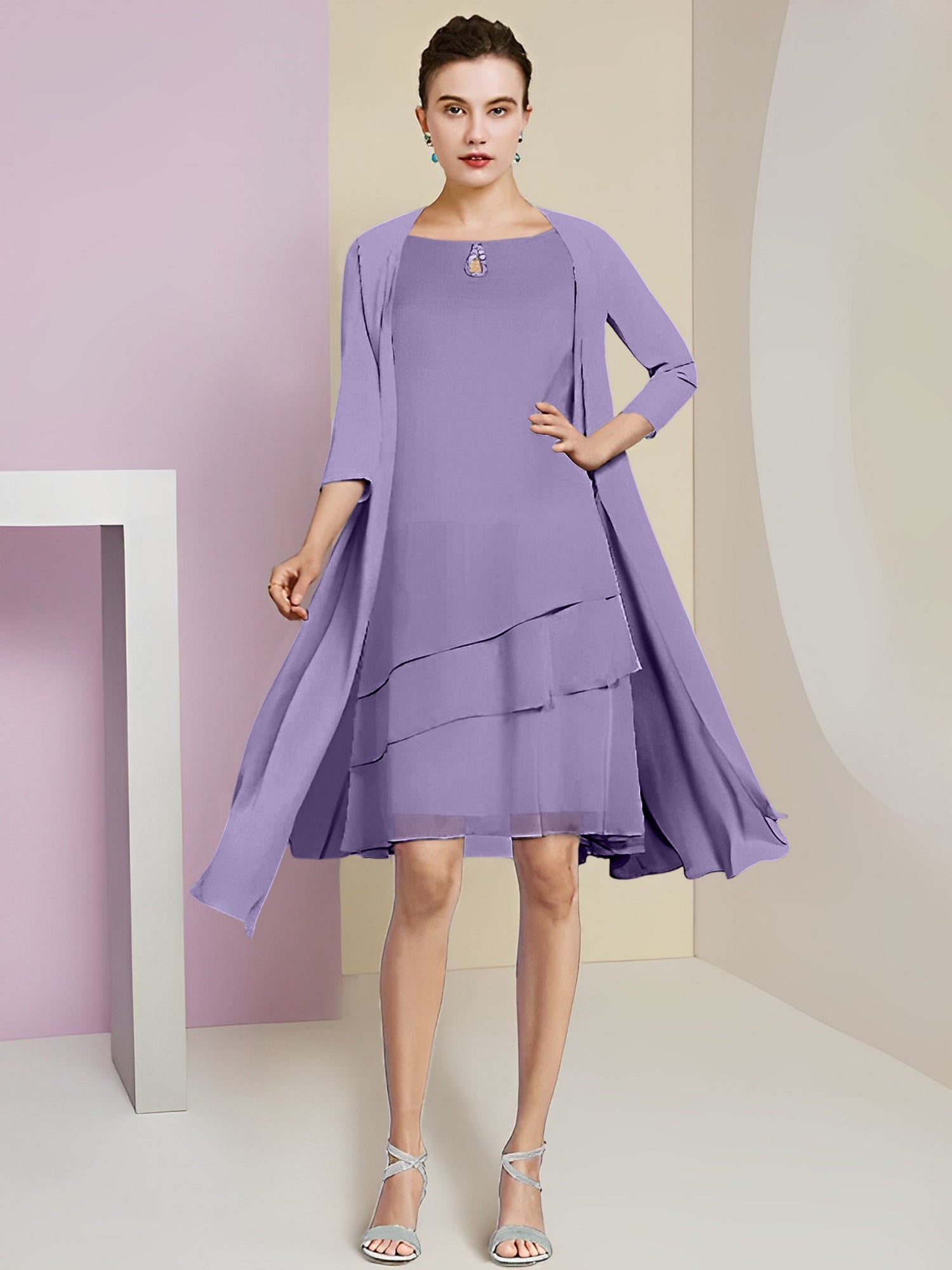 Vestidos de corte princesa/línea A con cuello joya hasta la rodilla para la madre de la novia 