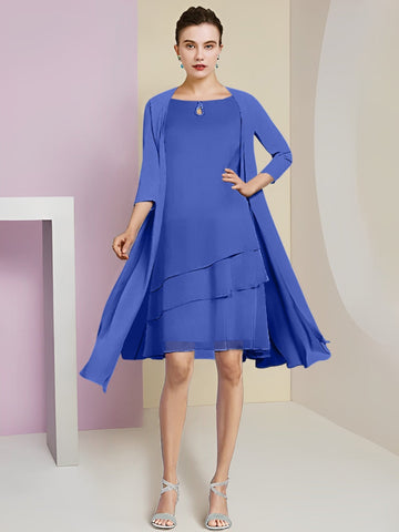 Vestidos de corte princesa/línea A con cuello joya hasta la rodilla para la madre de la novia 