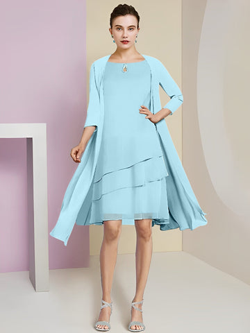 Vestidos de corte princesa/línea A con cuello joya hasta la rodilla para la madre de la novia 