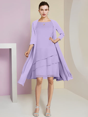 Vestidos de corte princesa/línea A con cuello joya hasta la rodilla para la madre de la novia 