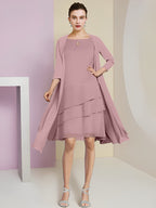 Vestidos de corte princesa/línea A con cuello joya hasta la rodilla para la madre de la novia 