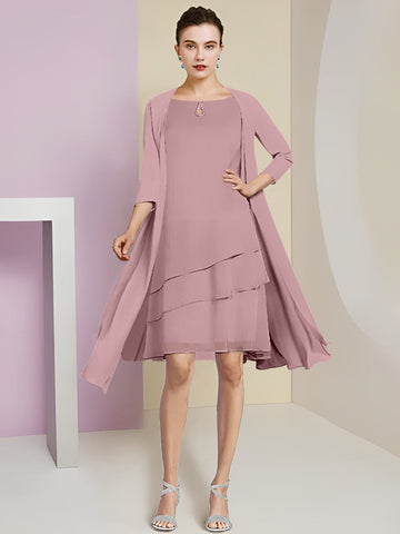 Vestidos de corte princesa/línea A con cuello joya hasta la rodilla para la madre de la novia 