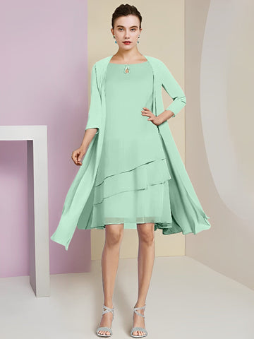 Vestidos de corte princesa/línea A con cuello joya hasta la rodilla para la madre de la novia 