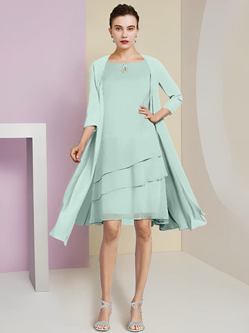 Vestidos de corte princesa/línea A con cuello joya hasta la rodilla para la madre de la novia 