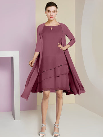 Vestidos de corte princesa/línea A con cuello joya hasta la rodilla para la madre de la novia 