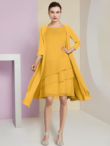 Vestidos de corte princesa/línea A con cuello joya hasta la rodilla para la madre de la novia 