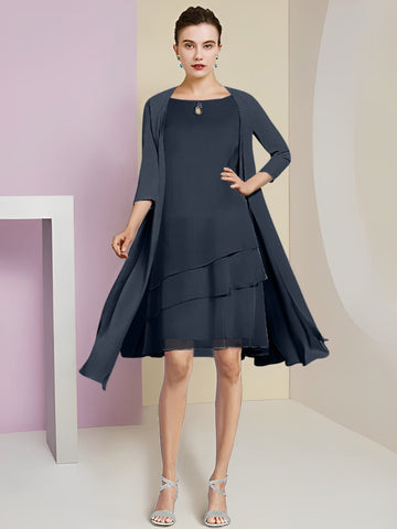 Vestidos de corte princesa/línea A con cuello joya hasta la rodilla para la madre de la novia 