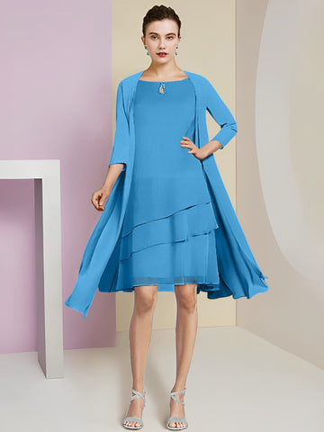 Vestidos de corte princesa/línea A con cuello joya hasta la rodilla para la madre de la novia 