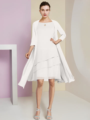 Vestidos de corte princesa/línea A con cuello joya hasta la rodilla para la madre de la novia 