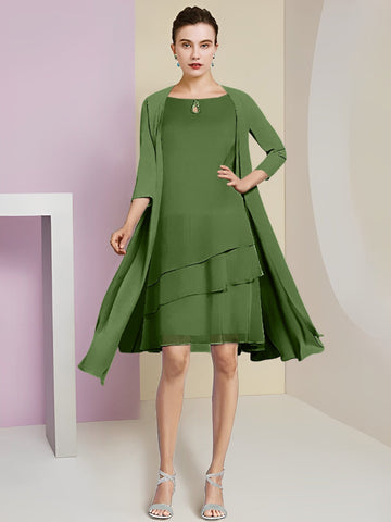 Vestidos de corte princesa/línea A con cuello joya hasta la rodilla para la madre de la novia 