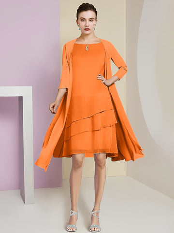 Vestidos de corte princesa/línea A con cuello joya hasta la rodilla para la madre de la novia 