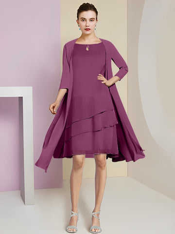 Vestidos de corte princesa/línea A con cuello joya hasta la rodilla para la madre de la novia 