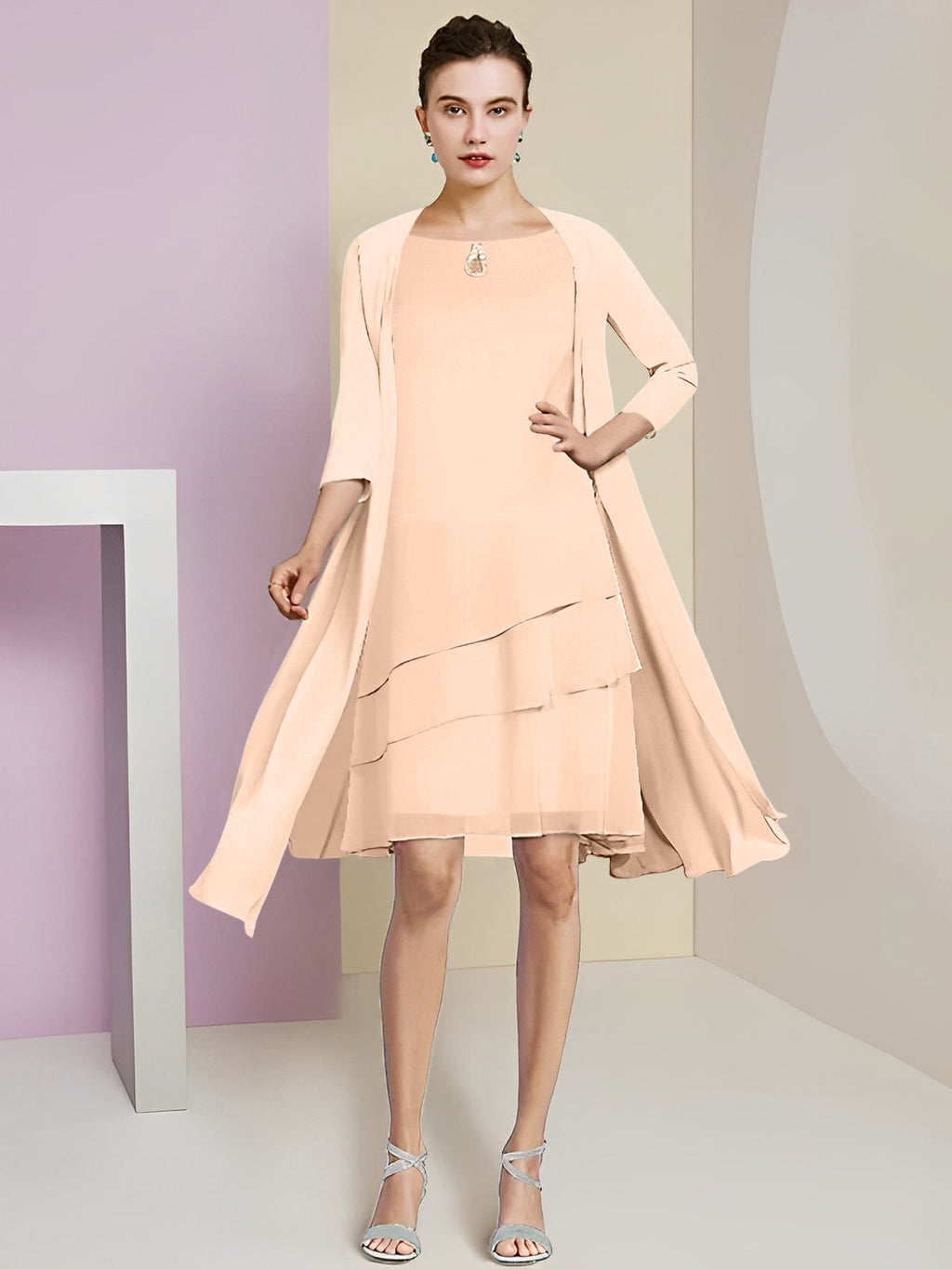 Vestidos de corte princesa/línea A con cuello joya hasta la rodilla para la madre de la novia 