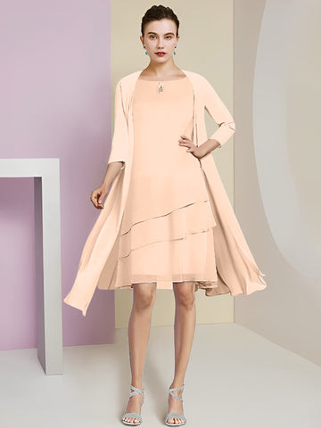 Vestidos de corte princesa/línea A con cuello joya hasta la rodilla para la madre de la novia 