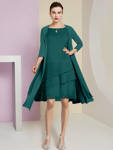 Vestidos de corte princesa/línea A con cuello joya hasta la rodilla para la madre de la novia 