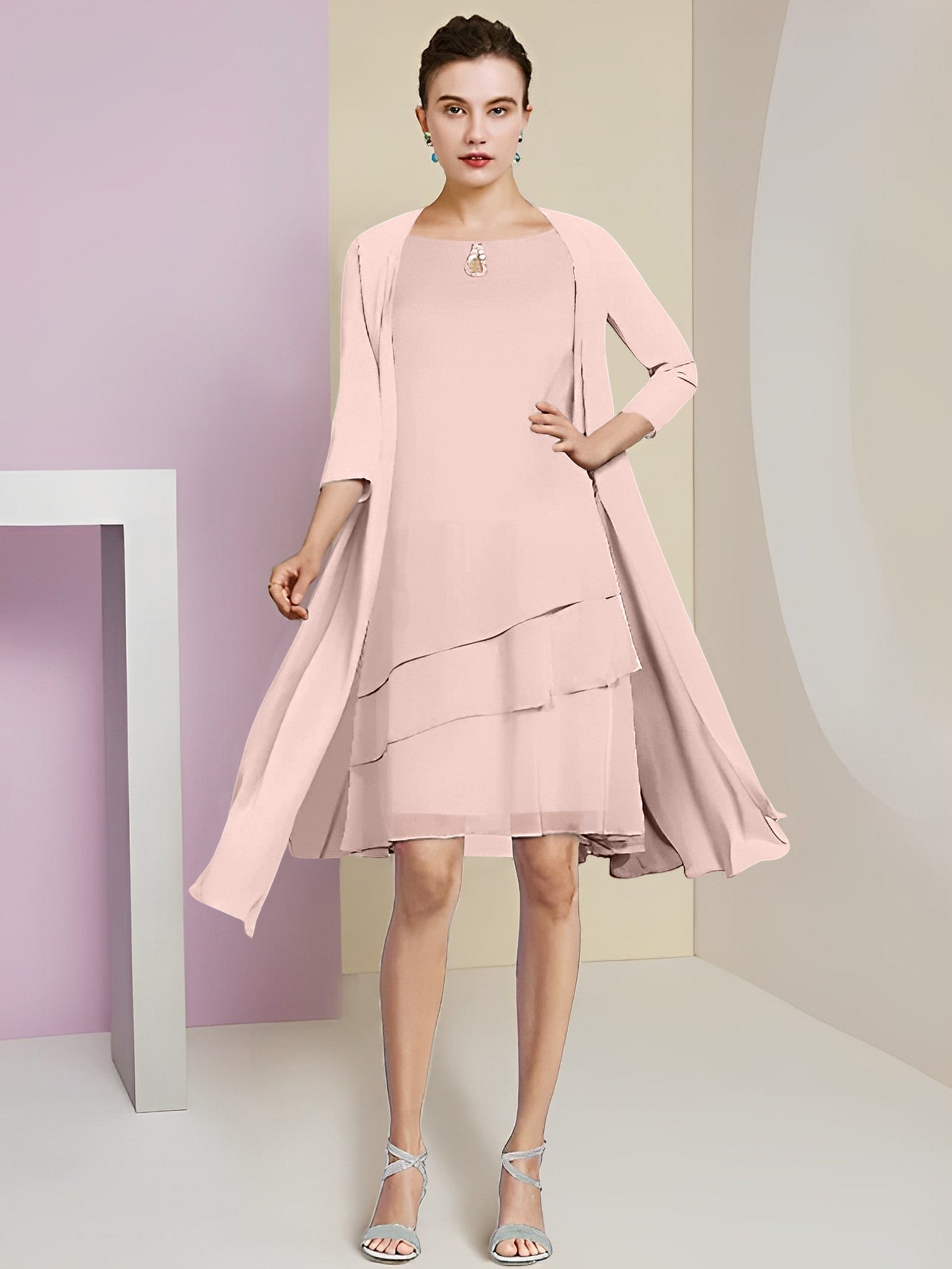 Vestidos de corte princesa/línea A con cuello joya hasta la rodilla para la madre de la novia 