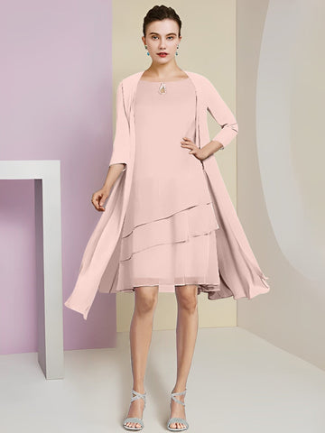 Vestidos de corte princesa/línea A con cuello joya hasta la rodilla para la madre de la novia 