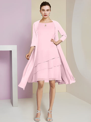 Vestidos de corte princesa/línea A con cuello joya hasta la rodilla para la madre de la novia 