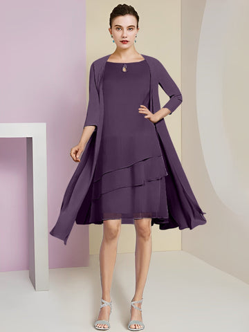 Vestidos de corte princesa/línea A con cuello joya hasta la rodilla para la madre de la novia 