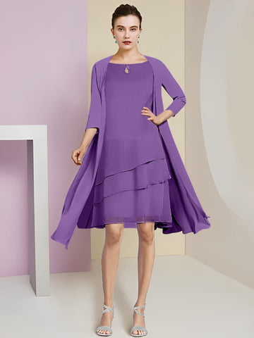 Vestidos de corte princesa/línea A con cuello joya hasta la rodilla para la madre de la novia 