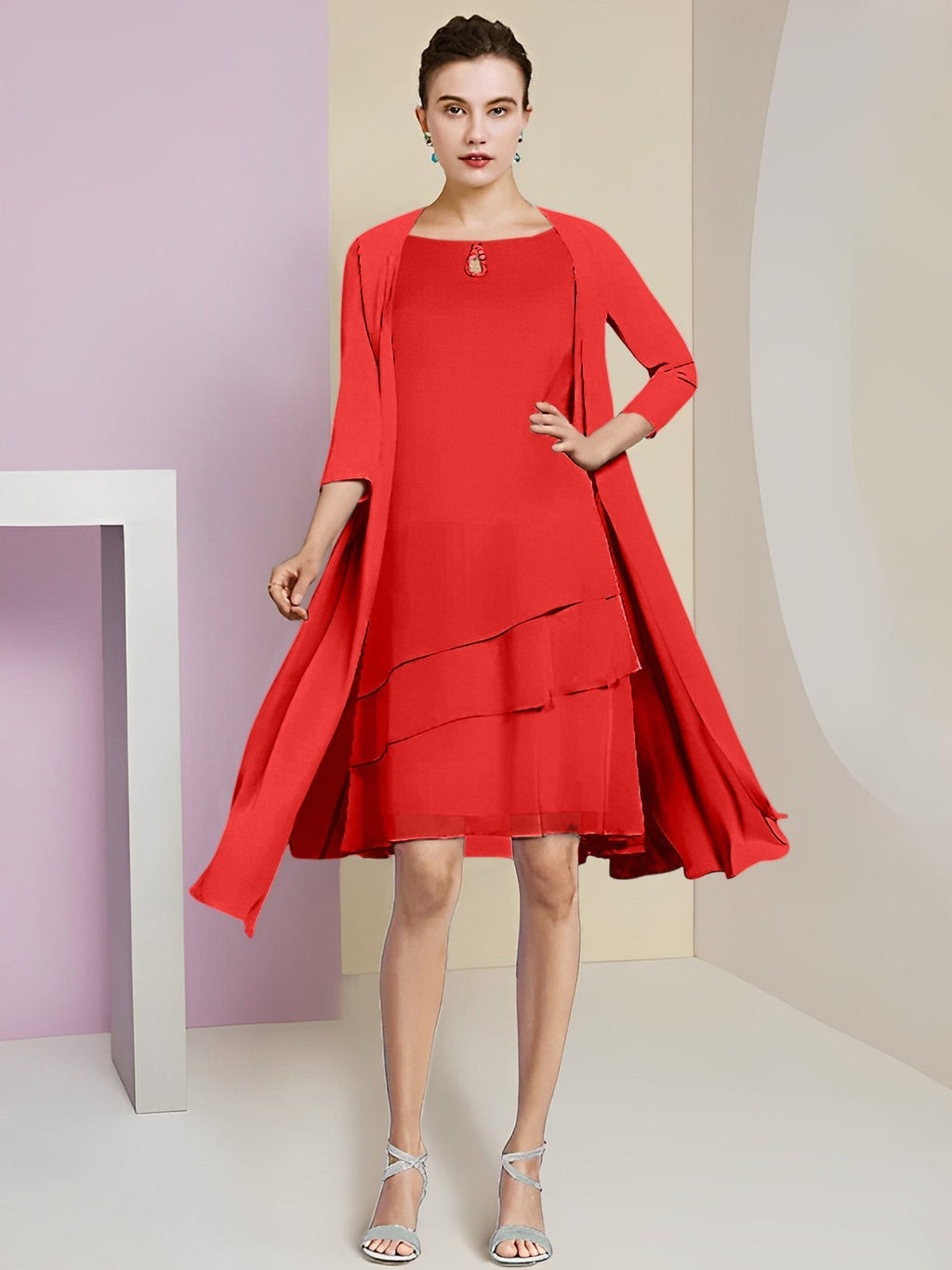 Vestidos de corte princesa/línea A con cuello joya hasta la rodilla para la madre de la novia 