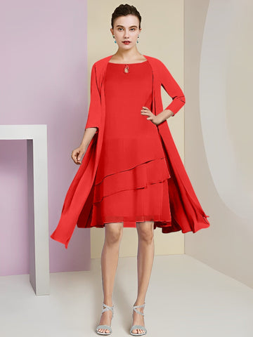 Vestidos de corte princesa/línea A con cuello joya hasta la rodilla para la madre de la novia 