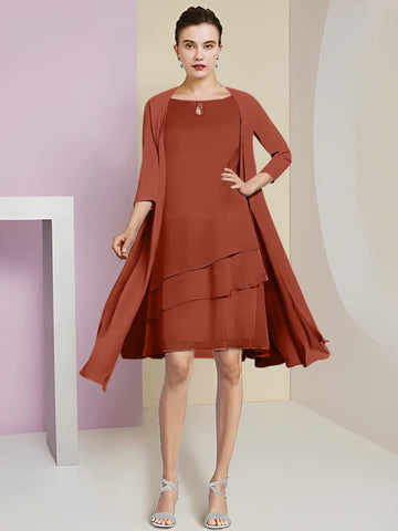 Vestidos de corte princesa/línea A con cuello joya hasta la rodilla para la madre de la novia 