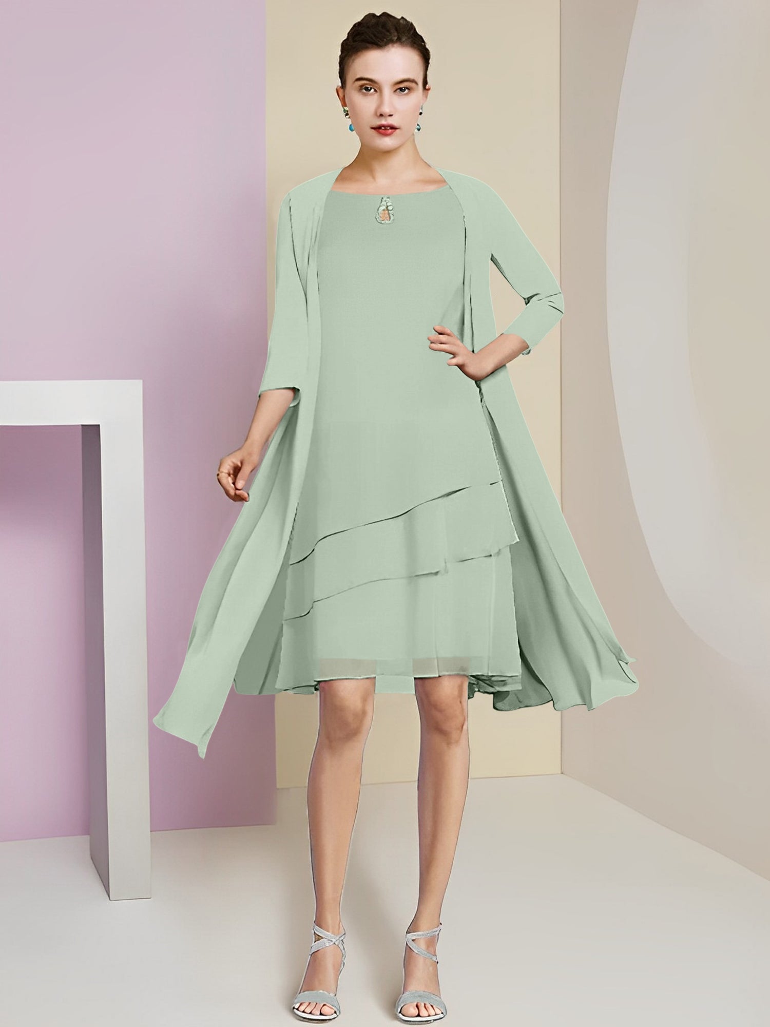 Vestidos de corte princesa/línea A con cuello joya hasta la rodilla para la madre de la novia 