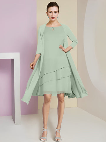 Vestidos de corte princesa/línea A con cuello joya hasta la rodilla para la madre de la novia 